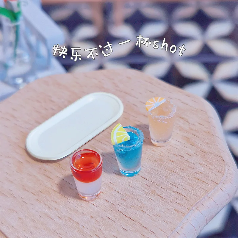 4개 세트 1:12 인형집 3가지 칵테일 트레이 포함 미니어처 음료 장난감 모델 DIY 마이크로 장면 장식 액세서리 홈 데코