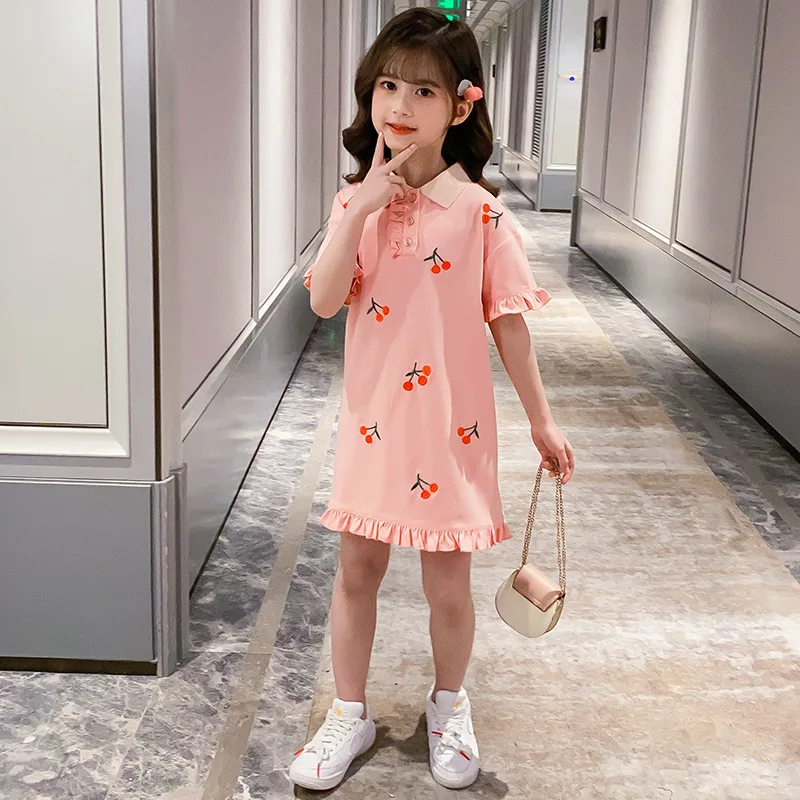 

Summer Baby Dress casual Cherry Pink Vestido Girls Dress Toddler Girl Dresses dress korean baby clothes