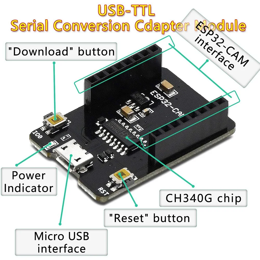 USB    ESP32-CAM-MB ũ USB  Ʈ CH340G OV2640 ī޶  , 2.4G ׳