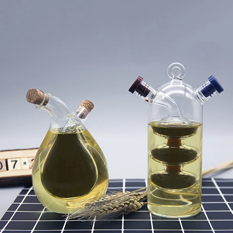 Household kitchen glass 2-in-1 high borosilicate glass oil kettle double mouth fine mouth kitchen sealed sauce and vinegar