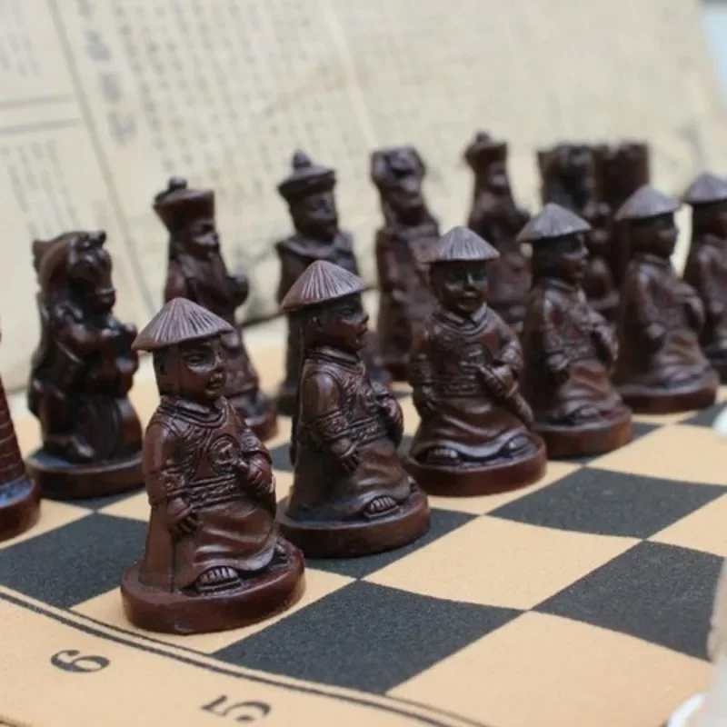 Ancient Chinese Soldiers Chess Set Terracotta Warrior Resin Pieces Strategic Tabletop Game for Family Game Nights Cultural Gift
