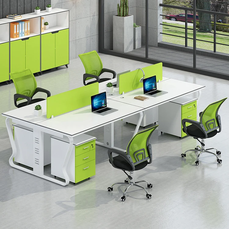 Metal Frame Laminate Desktop Double Sided Computer Workstation High End Modern Style 6 Person Office Desk With Drawers