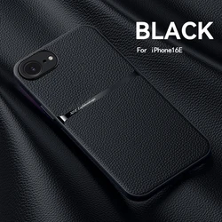 Elegant Leather Magnetic Phone Case - Shockproof and Secure Protective Cover - iPhone 16e (PW - Black)