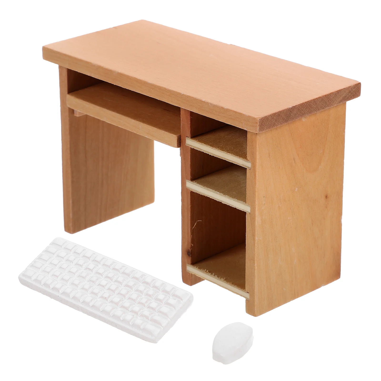 

Dollhouse Computer Desk Furniture Miniature Accessories Wooden Mouse Table Decor Office Models Side