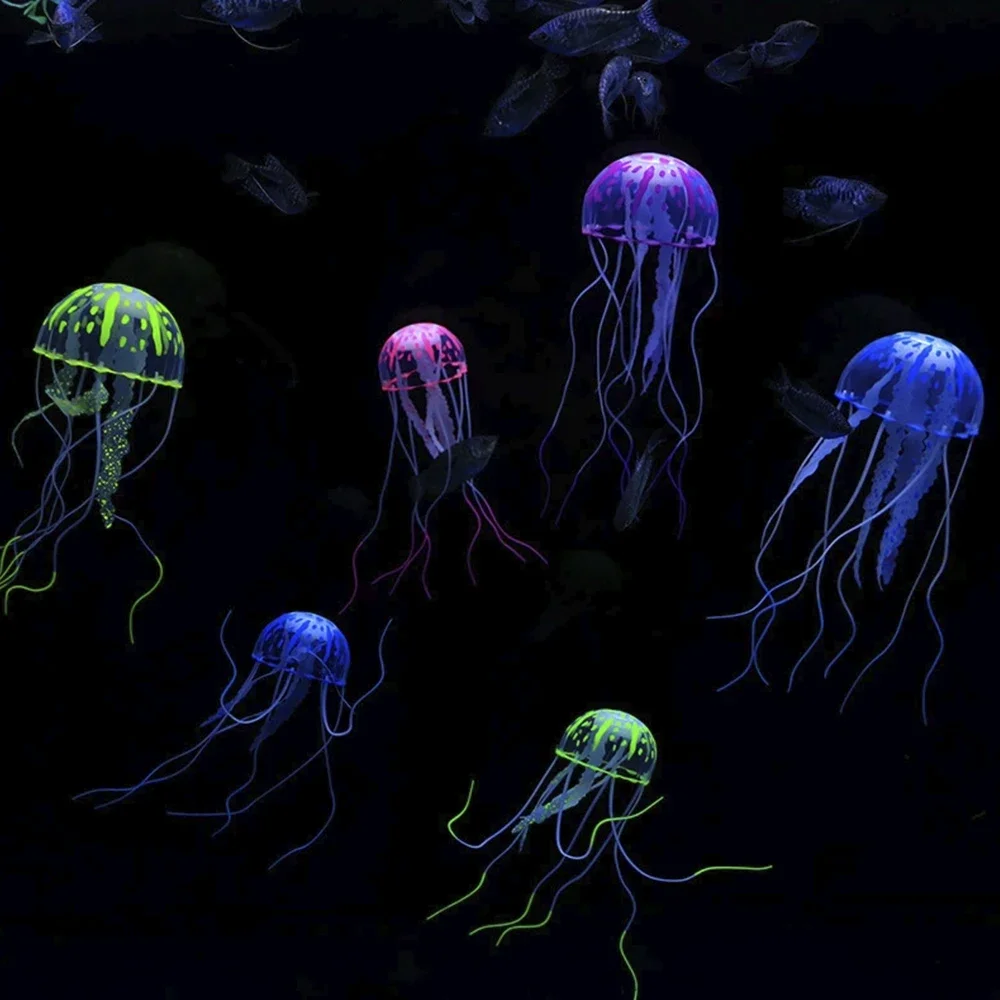 Luminescent Silicone Jellyfish Aquarium Decor - Glowing Floating Ornament for Underwater Landscaping
