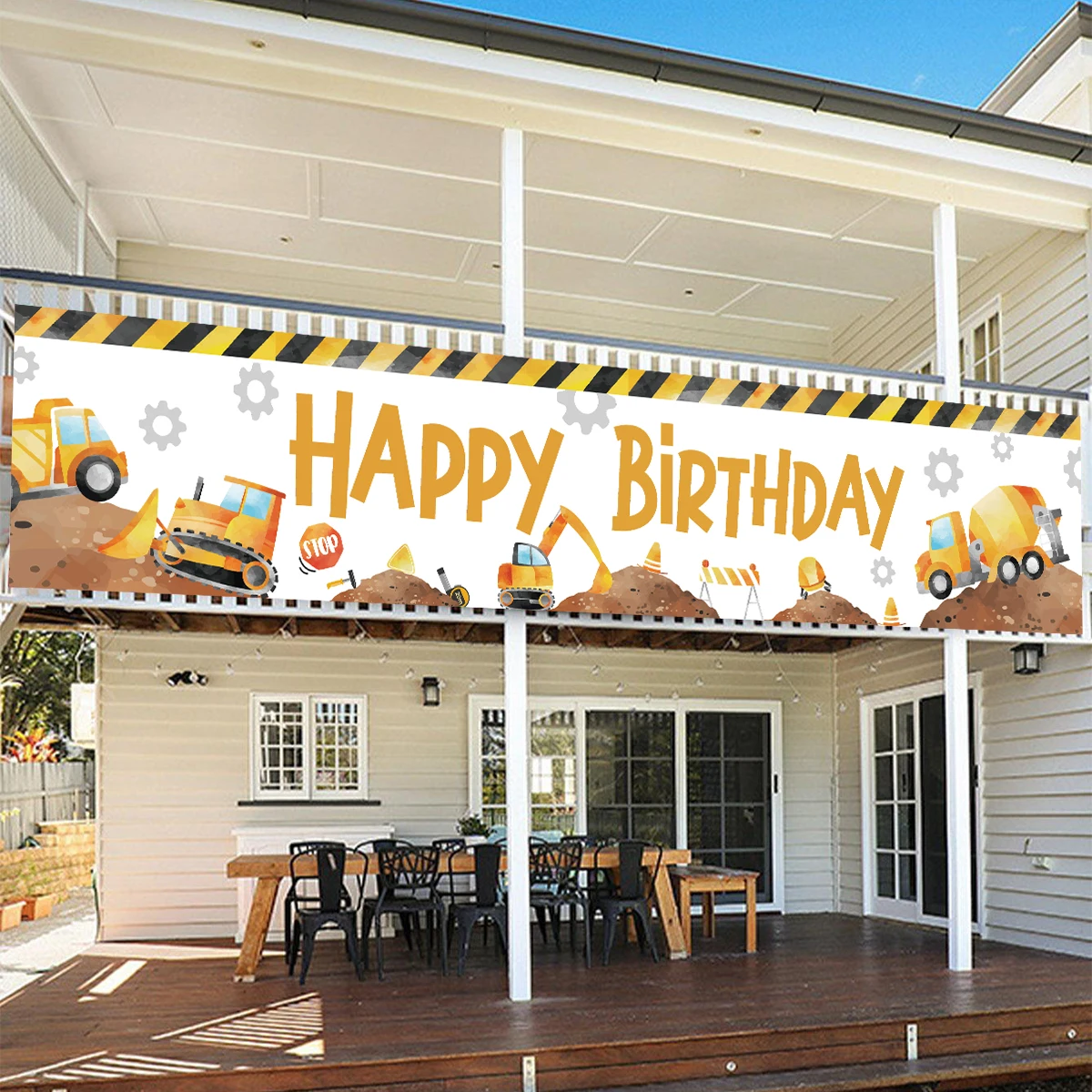 Excavator Construction Theme Hanging Banner 1st Birthday Party Background Baby Shower Banner Happy Birthday Party Banner Favor