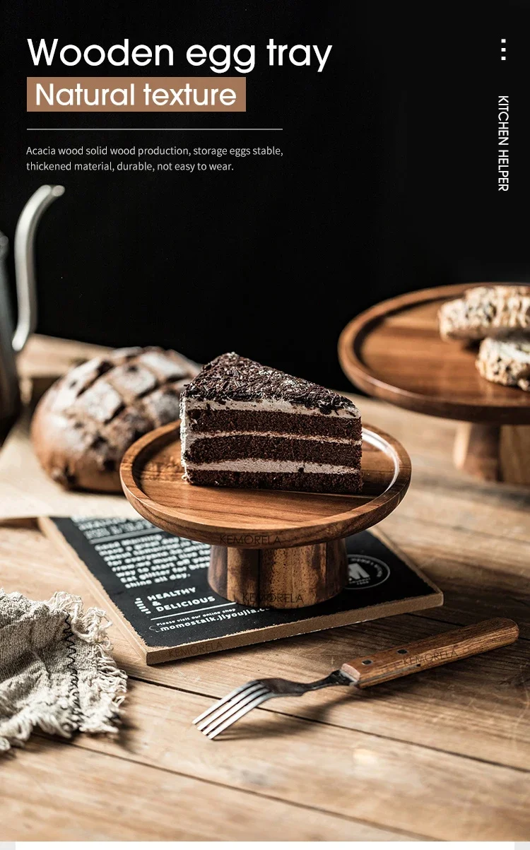 Description Picture 2 of itemCreative High-Foot Cake Plate Acacia Wood Decoration Tea Plate Dessert Table Display Stand Afternoon Tea Fruit Snack Tray