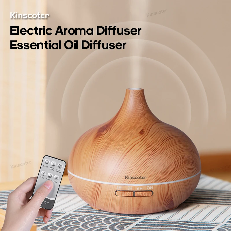 KINSCOTER 500ml Aroma Diffuser Wood Grain Aromatherapy Essential Oil  Difusor Ultrasonic Air Humidifier with Remote Control