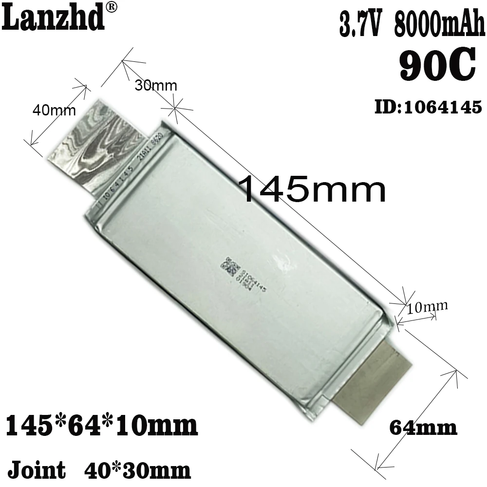 1-10PCS 3.7v 8Ah Li po 높은 속도 90C 리튬 폴리머 8000mah 셀 Diy 팩 전원 자동차 점프 스타터 12v 도구 10*64*145mm