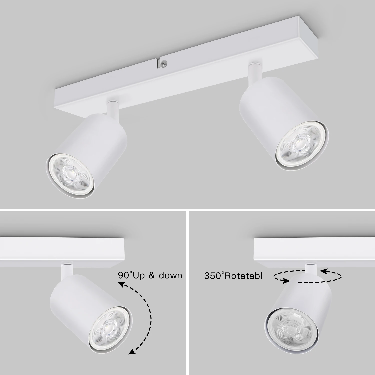 Kimjo LED 천장 조명, 3/4 방향 스포트라이트 피팅, 흰색 모던 GU10, 회전 가능한 벽 조명, 전구 없음