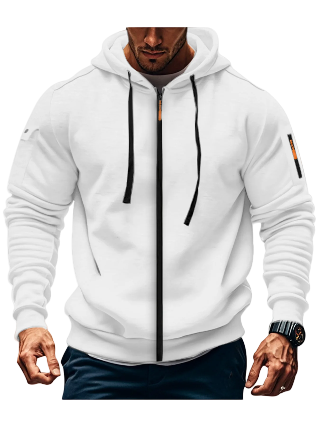 men's solid color hooded sweatshirt casual long sleeved sports jacket fashionable streetwear jacket Men's solid color hooded sweatshirt casual long sleeved sports jacket fashionable streetwear jacket 3