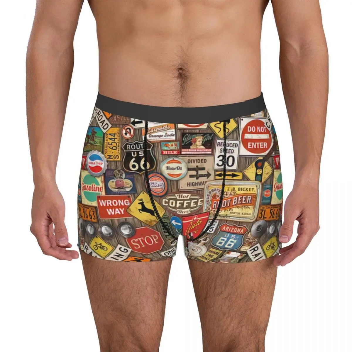 Route 66 Men's Boxer Briefs Shorts Men Underpants Cartoon Anime Funny Men's Panties Soft Underwear For Men