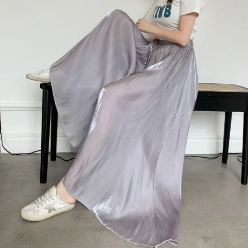 Ice Silk Acetate Streamer Satin Flared Pants Summer Thin Pearlescent Pants Loose Wide Leg Pants for Women