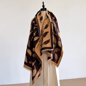 Nuovo 2025 Donne di Marca di Moda Piuma Stampa Sciarpa di Lusso Autunno Inverno Scialli Caldi Sciarpa Pashmina Mujer Femme Foulard Bufanda 1