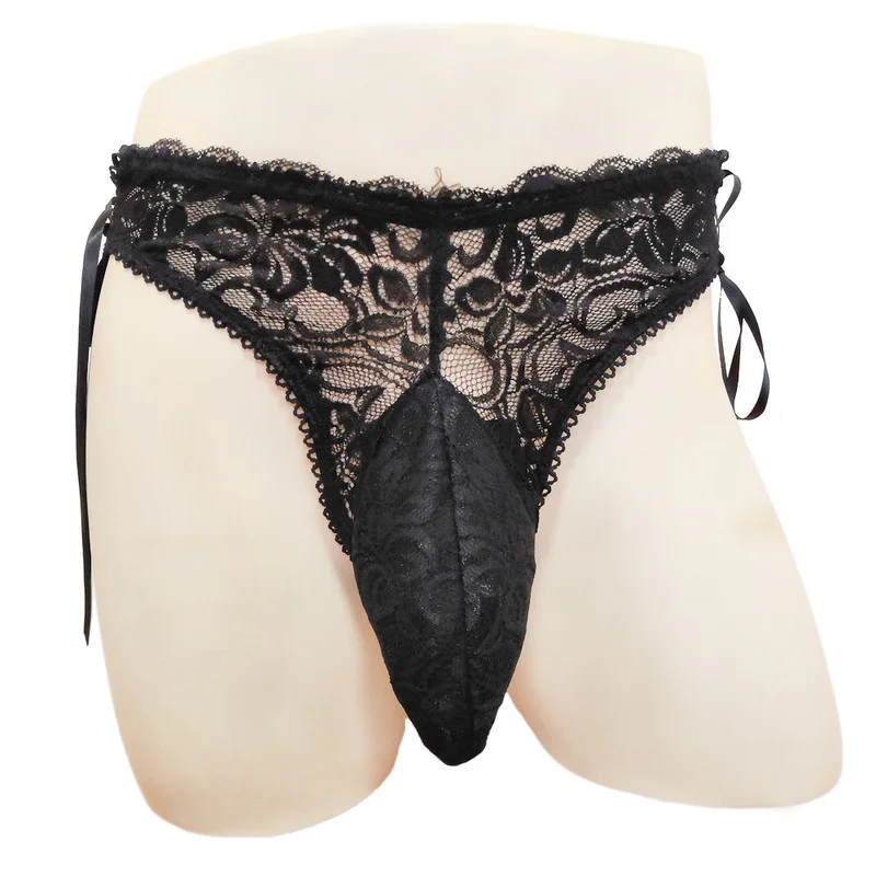 

Sexy Mens Underwear Gay Lace See Through Thongs Male Sissy Panties Breathable Penis Pouch G-Strings Erotic Low Rise Underpants