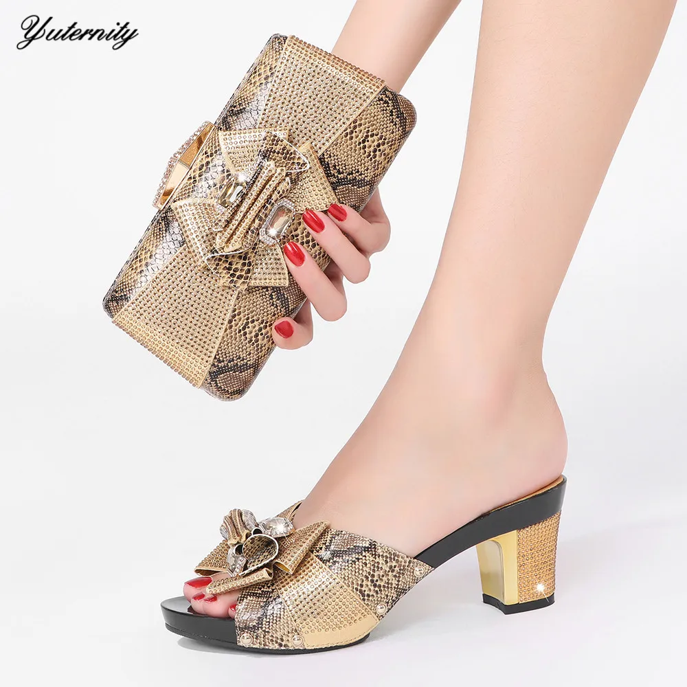 

Nigerian Style Women Shoes And Bag Set Fashion Simple African Strange Style Heels Slipper Shoes And Bag Set For Party