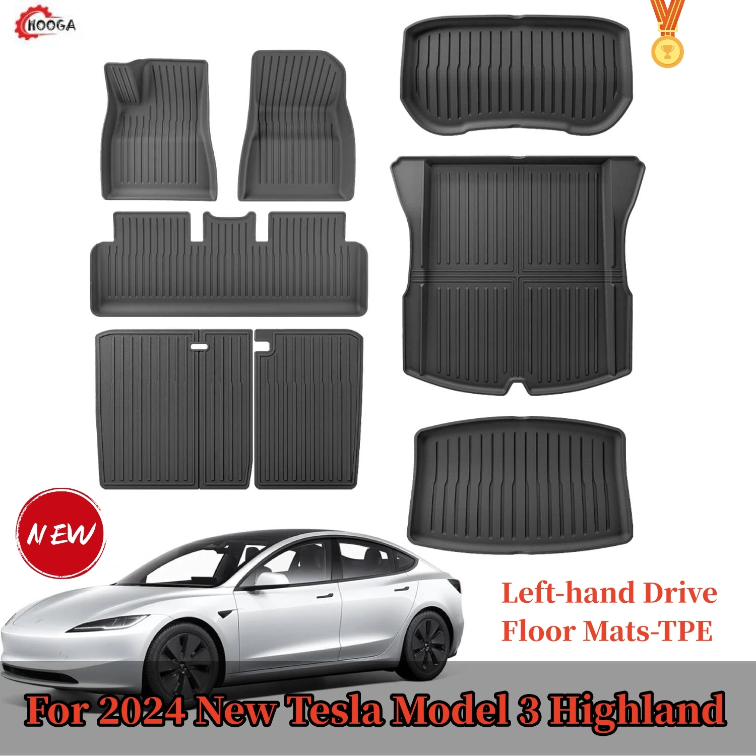 

For Tesla Model 3 Highland 2024 New Floor Mats TPE All Weather Front Rear Cargo Liner Mat, Custom Fit Floor Liners for Model