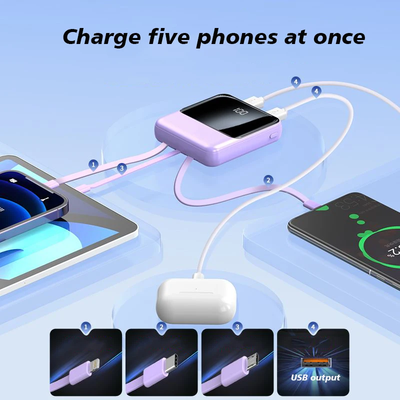 

large capacity fast charging,20000mAh,4-wire power bank, fast charging,suitable for mobile phones, universal mobile power supply