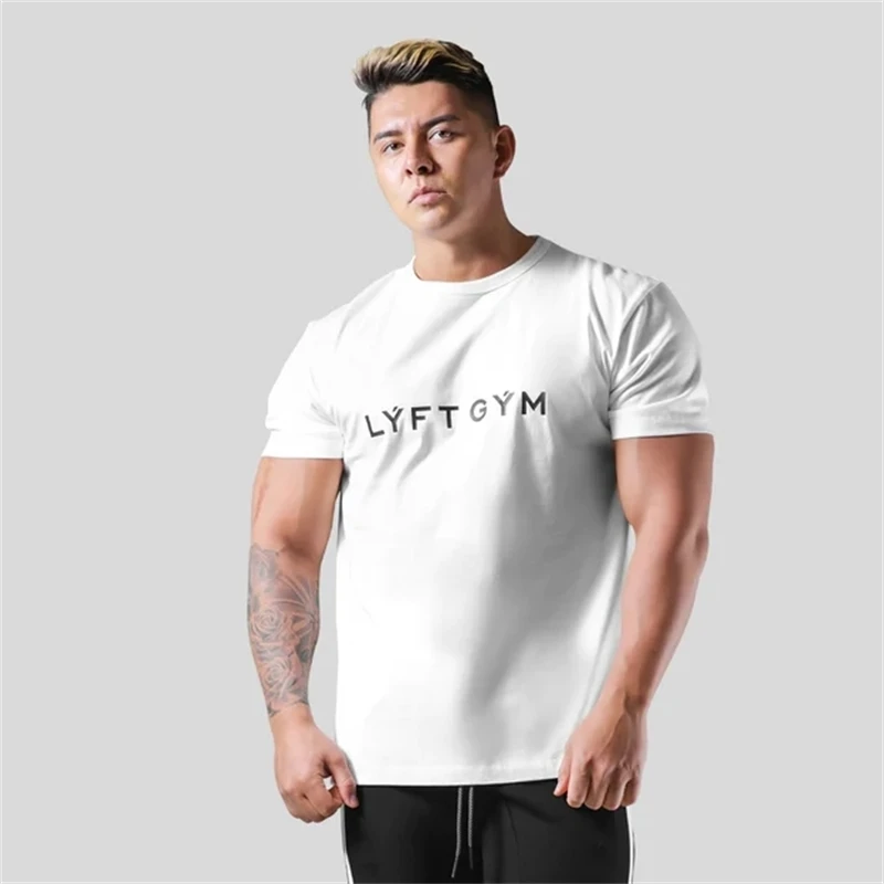 

Футболка мужская летняя эластичная из хлопка с коротким рукавом и принтом букв