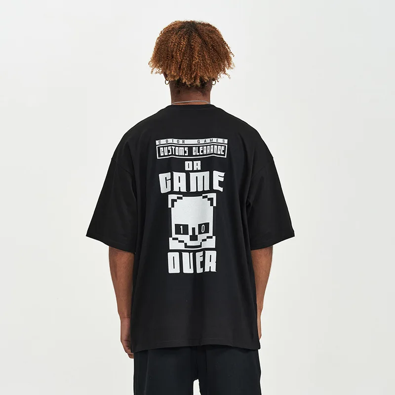 

2023 spring and summer new cartoon GAME OVER fun printed trendy brand men and women loose short-sleeved T-shirts casual fashion