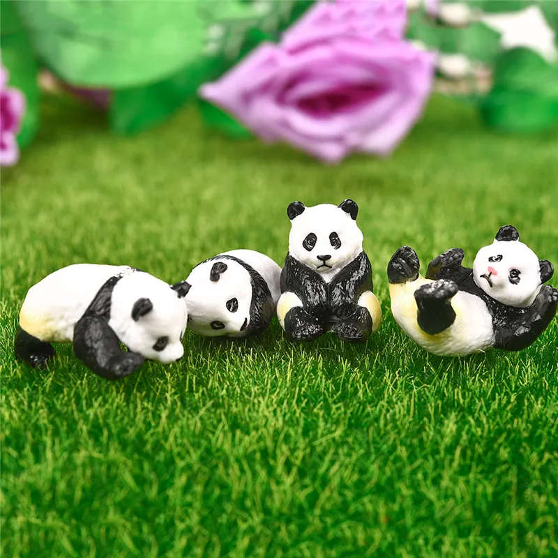 4pcs/set Cute Panda Moss Micro Landscape Terrarium Figurine Decoration Resin Funny Panda Babies Ornament Fairy Garden Miniature resin ornaments,lucky cat statue,panda doll,resin wedding buttons