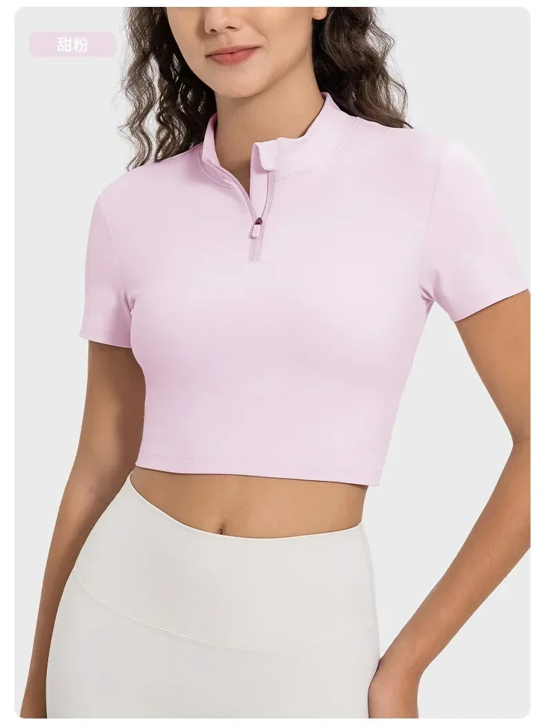 Lemon Cloud-Feeling Soft Simple Collar Half-Zipper Casual All-Match Outdoor Sports Short-Sleeved Women Golf Wear for Women