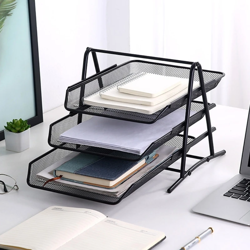 Metal Mesh 2 Tier Document Letter Tray Desk Organizer File Holder Magazine Notebook Organizer Office Supplies