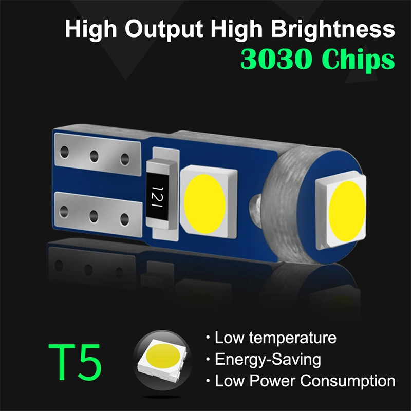 10pcs T5 Led Bulb W3W W1.2W 12V Led Canbus Car Interior Lights Dashboard Warming Indicator Wedge Auto Instrument Lamp