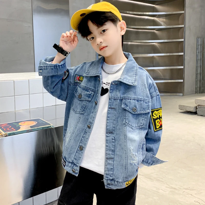 Spring Fall Boys Casual All Match Denim Jacket 4-14 Years