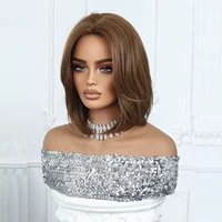 EASIHAIR – perruques synthétiques courtes et lisses pour femmes, perruques naturelles lisses brunes avec frange à huit caractères, Cosplay quotidien 5