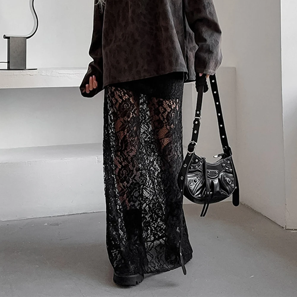 Like Sexy Lace Floral Skirt Straight Patchwork See Through Womens Trend Harajuku Fashion Summer Streetwear Elegant Summer Skirts