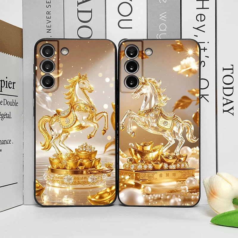 Luxury Crystal Golden Horse Pattern Shockproof Soft Phone Case