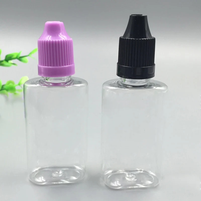 

5pcs 30ml Flat shape Empty PET Plastic Dropper E Liquid Eye Clear Water Bottles Long Tip Cap juice Pen bottle Vape Oil Container