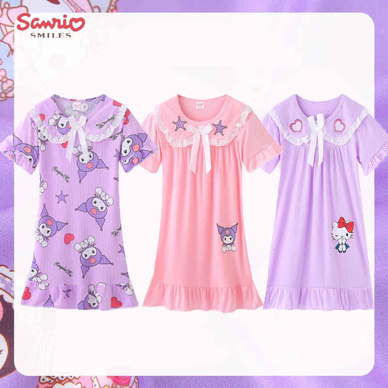 

Мультяшные аниме Sanrio Cinnamoroll Kuromi детские пижамы Kawaii для девочек летние пижамы с коротким рукавом платье Домашняя одежда детский подарок