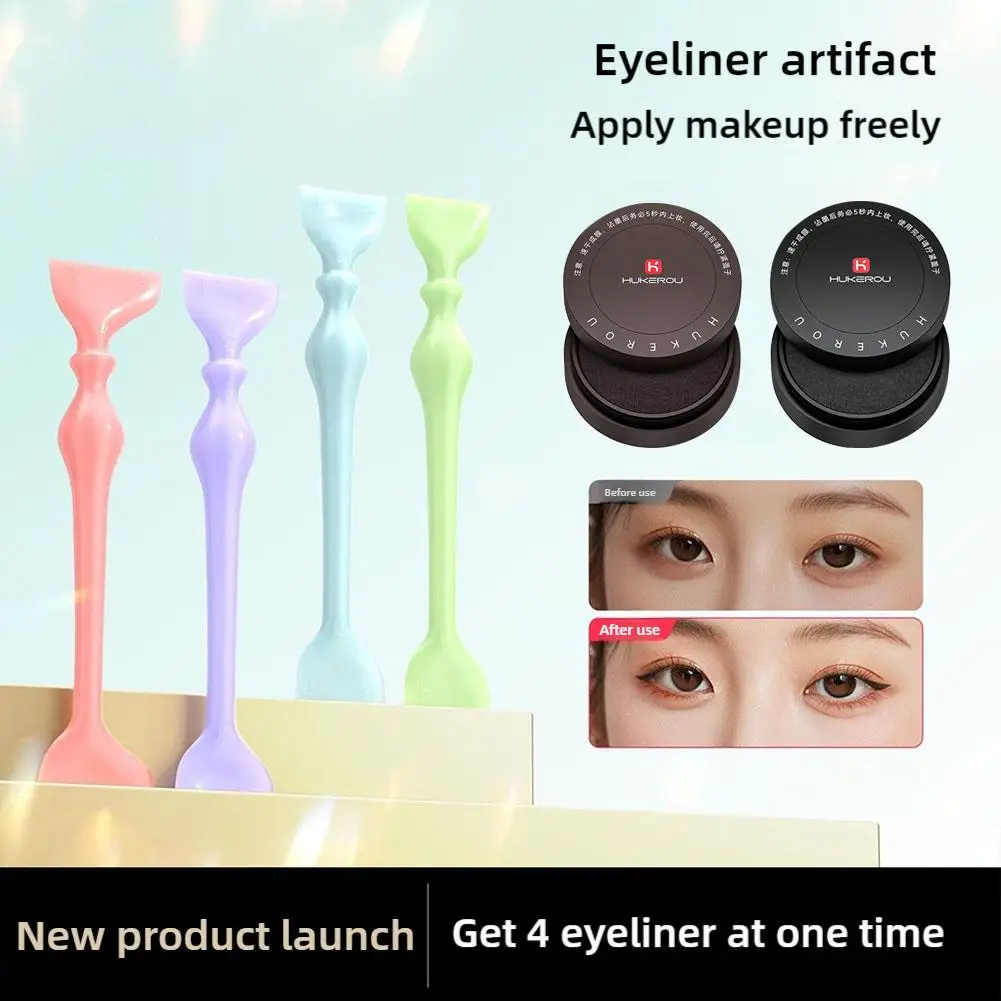 Love Flowers Eyeliner Stamp Pen Colorful Pink Blue Liquid Eyeliner Double-ended Seal Eye Liner Pencil Fast Drying Makeup set