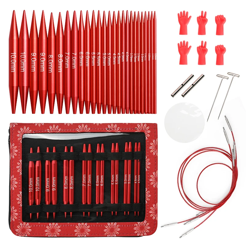 KOKNIT Aluminum Circular Knitting Needles Set 26pc Interchangeable Crochet Needles with Case for Any Crochet Patterns & Yarns CK 