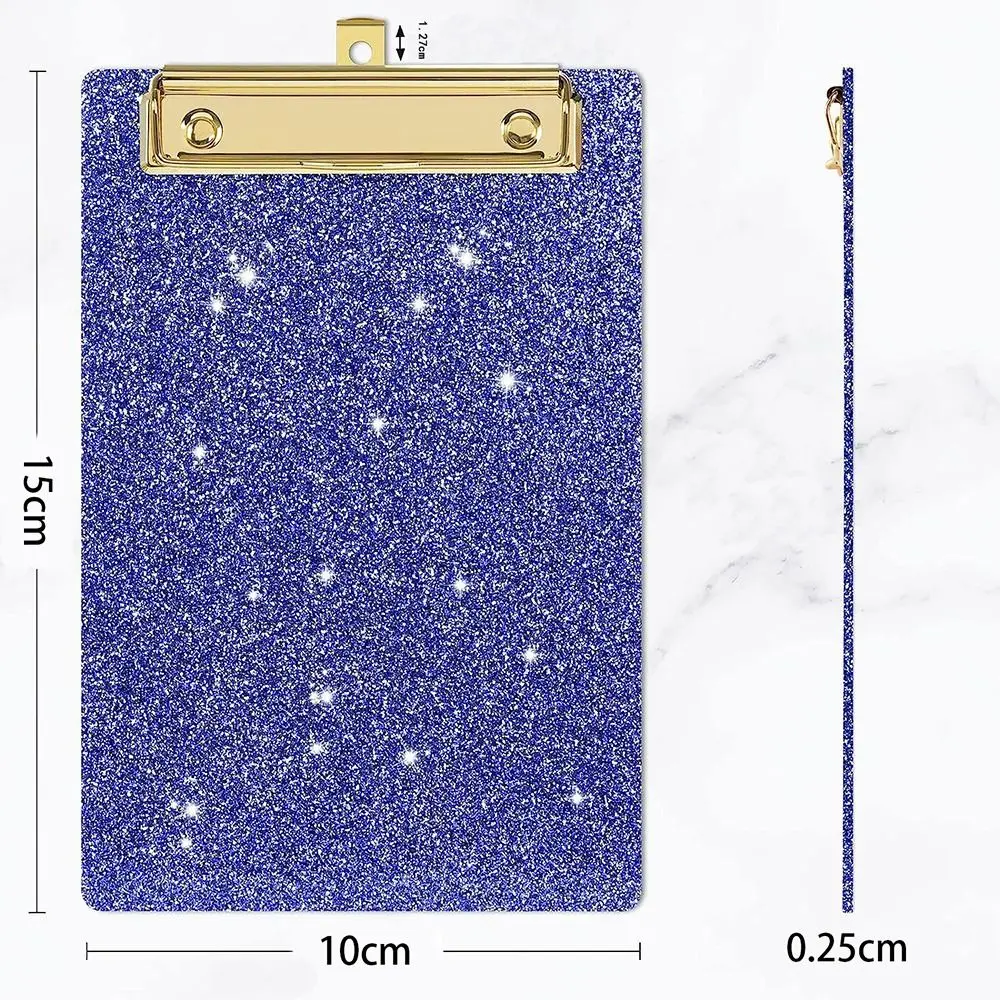 Pink Glitter Writing Clip Board, Flat Metal Clip, Ideal for Office, Classrooms, Acrylic Clipboards