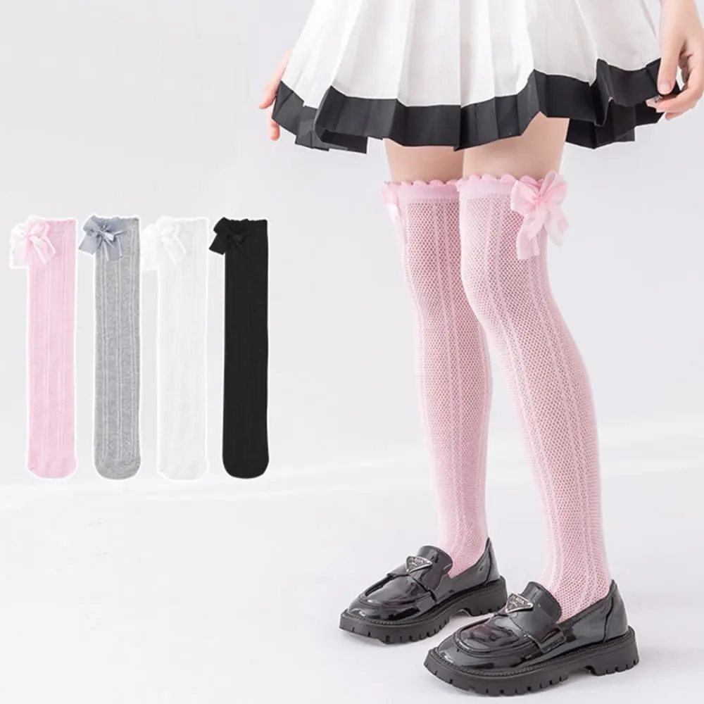 Girls summer thin silk stockings anti-mosquito stockings baby fishnet socks girl bowknot children long cotton socks