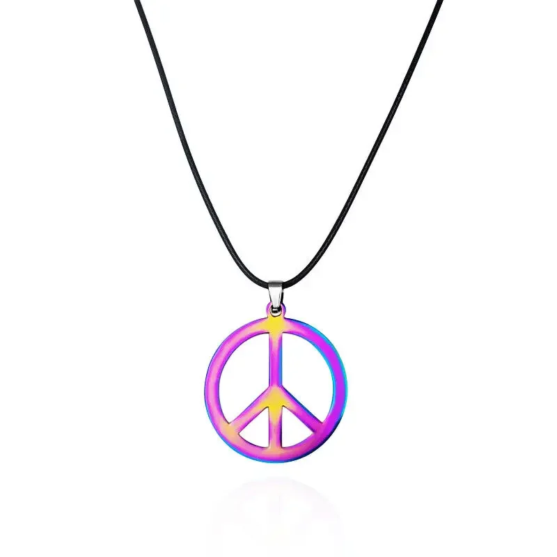 

CHUANGCHENG Unisex Light Stainless Steel Peace Sign Pendant Men's Necklace Jewelry Rope Accessories
