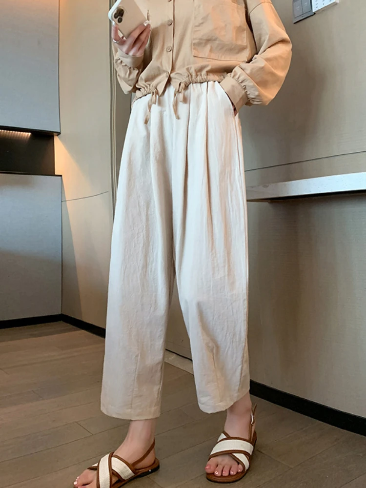 

Cotton Linen Ankle-Length Pants Summer 2023 New High Waist Loose Women's Pants Solid Vintage Casual Elastic Waist Summer Pants
