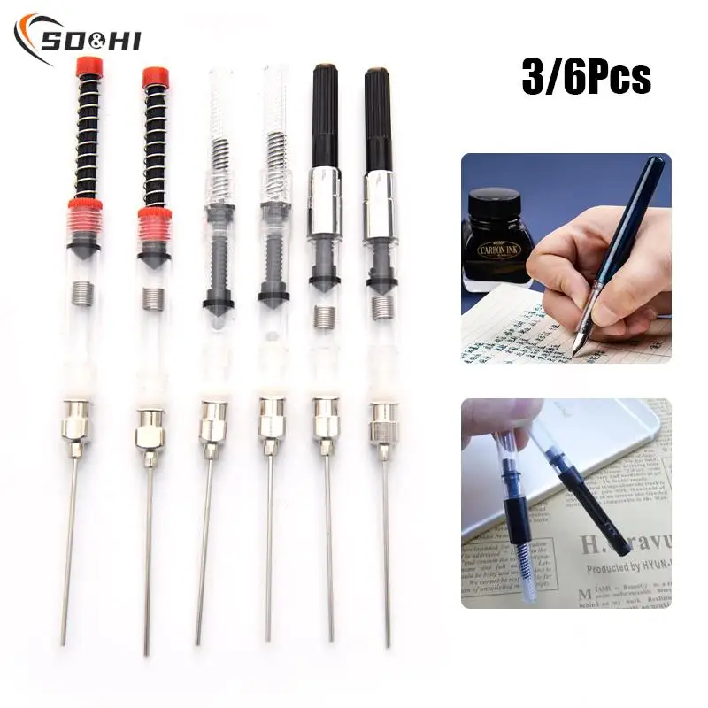 3pcs/6pcs Fountain Pen Ink Cartridge Converter Filler Ink Pen Ink Sac Syringe Device Tool Stationery Office Supplies 3pcs 5 pcs 10pcs fountain pen spring ink auxiliary absorber syringe tool for ink converter or cartridges majohn hongdian pens