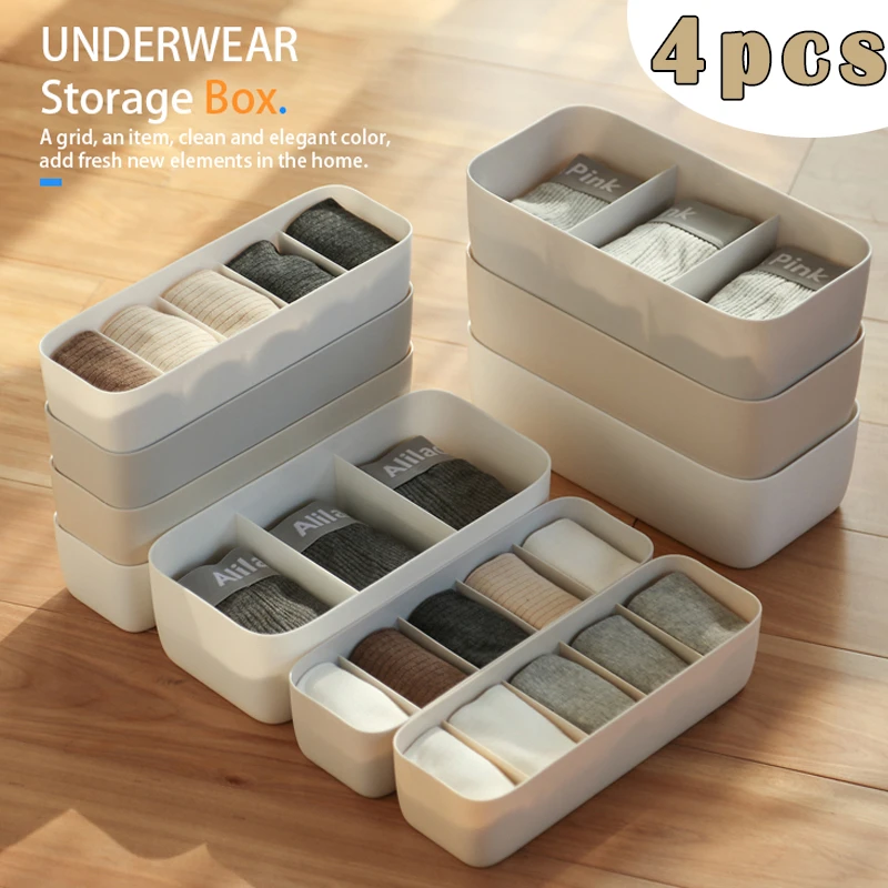Caja almacenamiento ropa interior para hombre y mujer, contenedor de plástico con 3/5 rejillas, de cestas, cajones, sujetadores, calcetines y herramientas, 4 piezas|Cajas y recipientes de - AliExpress