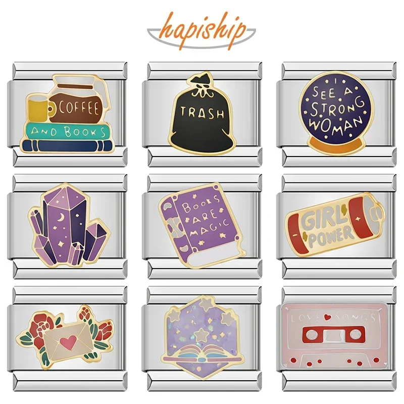 Hapiship 2024, regalo para mujer, libro de café fresco, abalorios italianos, cuentas de eslabones aptas para pulsera de acero inoxidable de 9mm, joyería DJ1349-A