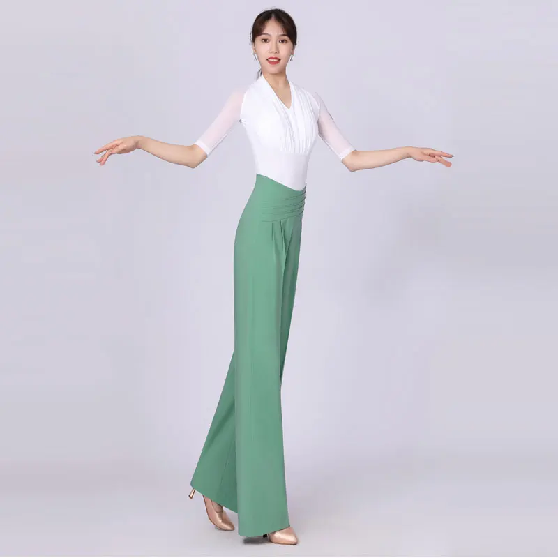 High Sense Dousha Green Social Dance Pants In Summer Gentle And Fashionable Design Sense High Waist National Standard Dance