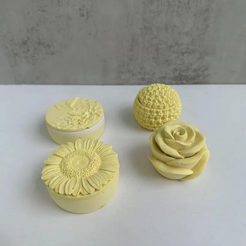 해바라기 장미 양초 항아리 실리콘 몰드, 뚜껑이 달린 DIY 꽃 콘크리트 석고 시멘트 보관함, 양초 항아리 몰드, 홈 데코