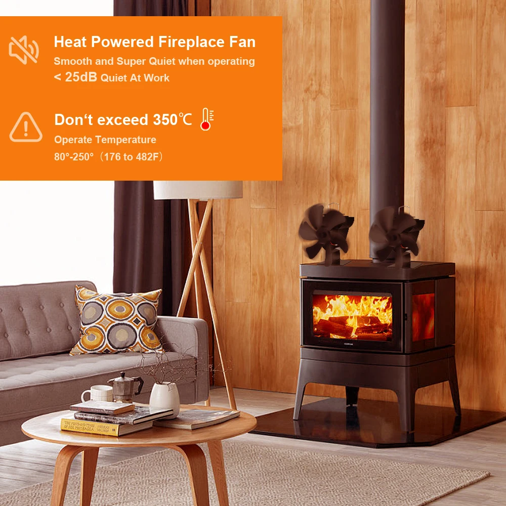 6 Blade Heat Powered Stove Fan Mini Fireplace Fan Log Wood Burner Eco-fan Quiet Fireplace Heater Efficient Heat Distribution stove fan