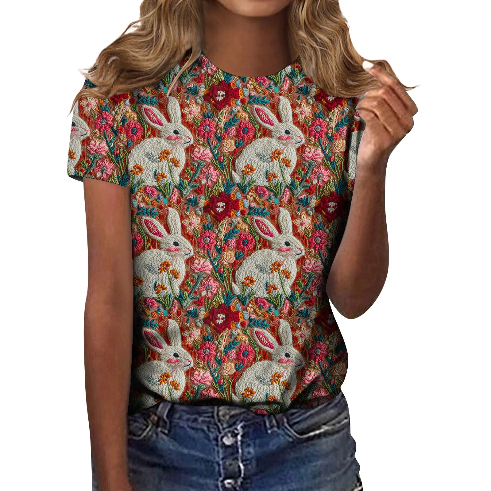 

Women'S Blouse Daily Fashion Easter Printed Women Blouses Luxury O-Neck Short Sleeves Women Shirts With Prints 한국인 리뷰 많은 옷