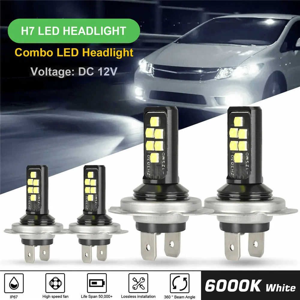 Автомобильные светодиодные лампы H7 H4Combo, 60 Вт, 6000 лм, K