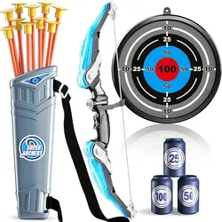 LED Light-Up Children's Archery Adventure Set with Suction Cup Arrows and Target (Blue bow and arrow)