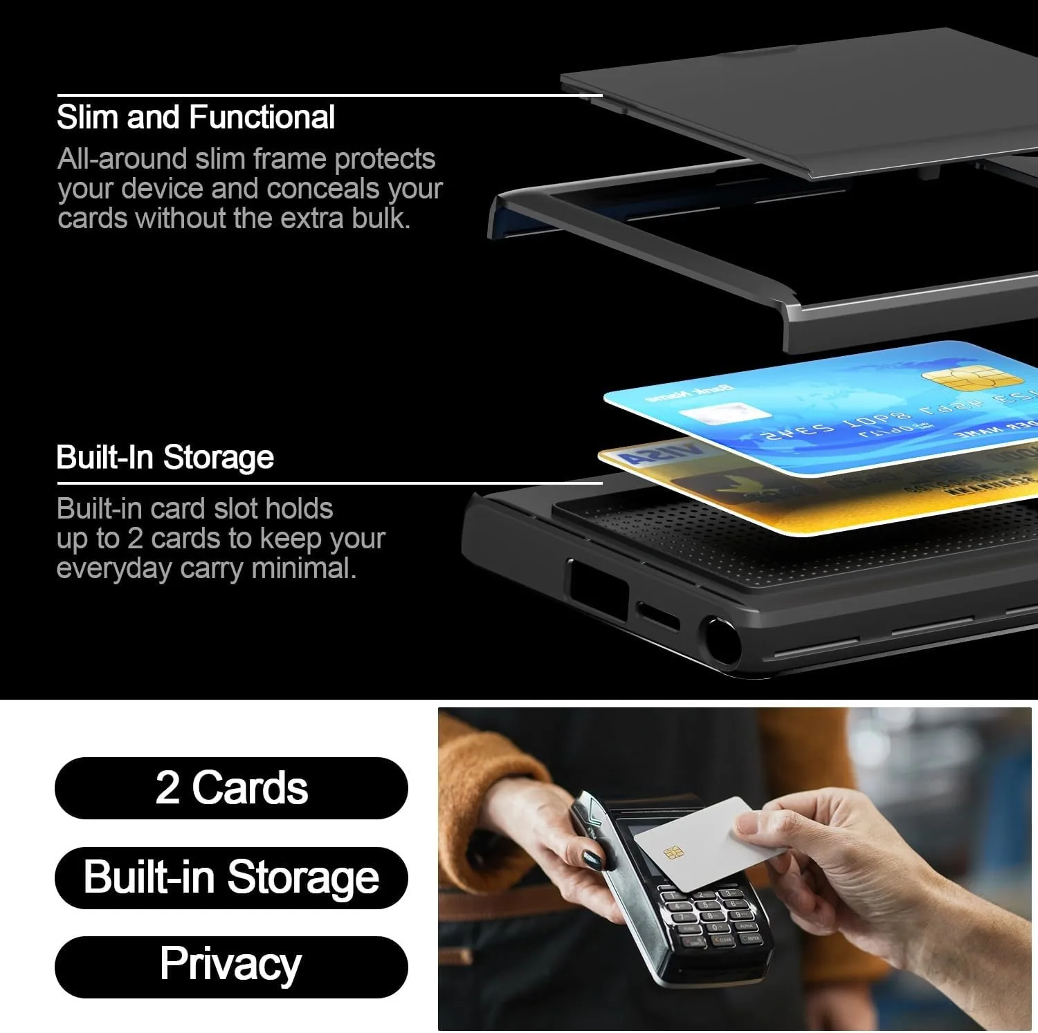 Premium Wallet Card Holder Slide Slot Slim Hard Protective Case - Heavy Duty Cover